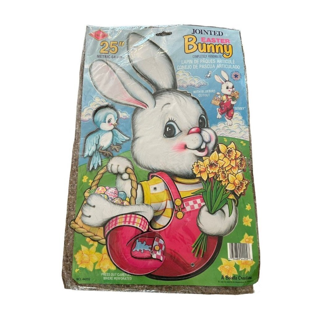 Beistle VTG 25” Jointed Easter Bunny‎ Rabbit Die Cut Posable Decoration 1992 NOS